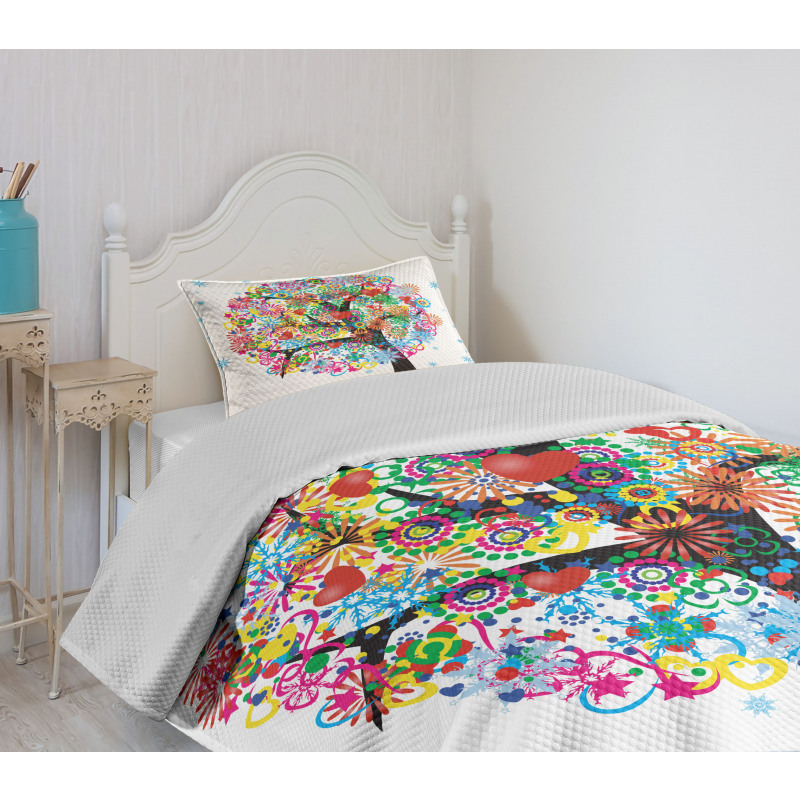 Blooming Flowers Heart Bedspread Set