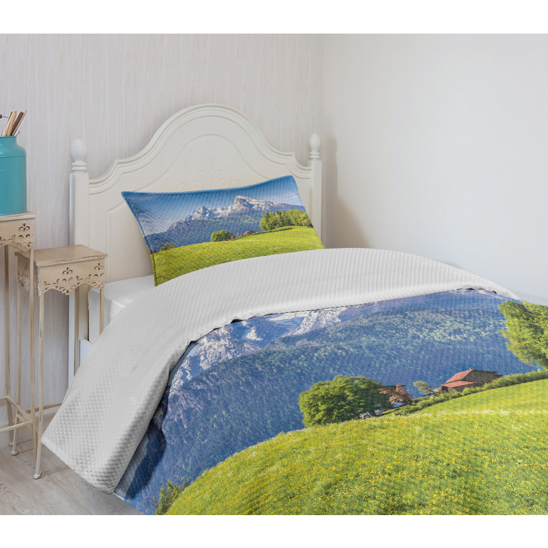 Alps with Meadow Flora Bedspread Set