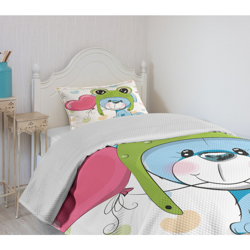 Puppy Dog in Frog Hat Bedspread Set