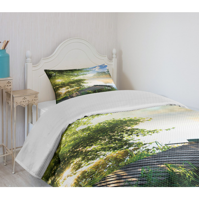 Fishing Pier by River Bedspread Set