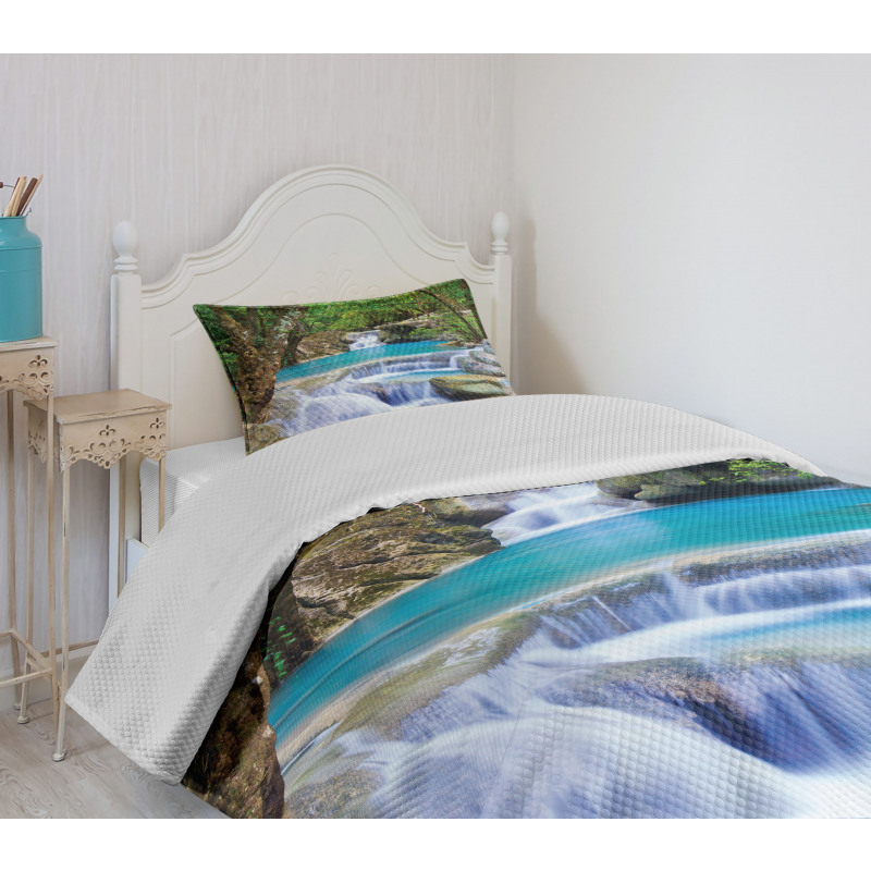 Rocks in Waterfall Lake Bedspread Set