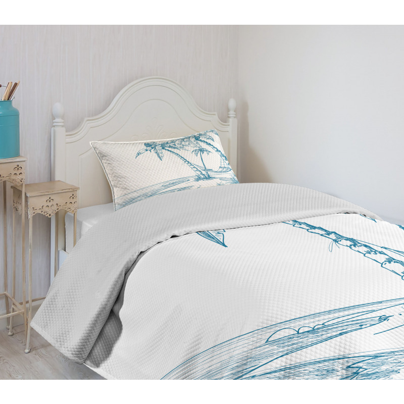 Palm Trees at Beach Bedspread Set