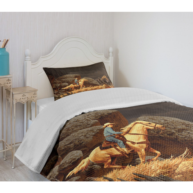 Cowboy Riding Horse Bedspread Set