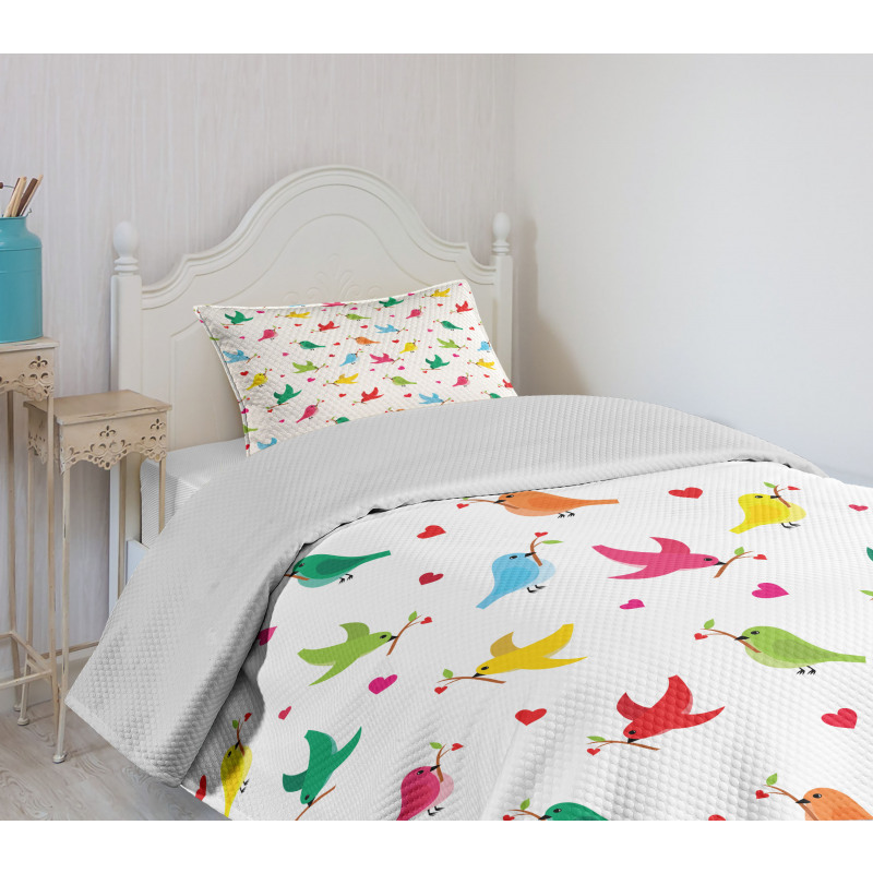 Heart Branches Colorful Bedspread Set