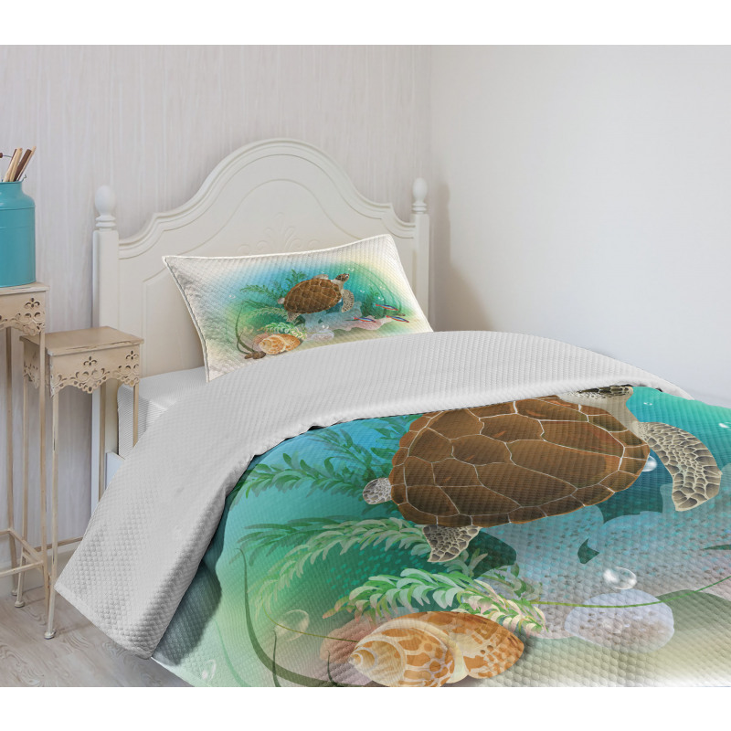 Sea Turtles Underwater Bedspread Set