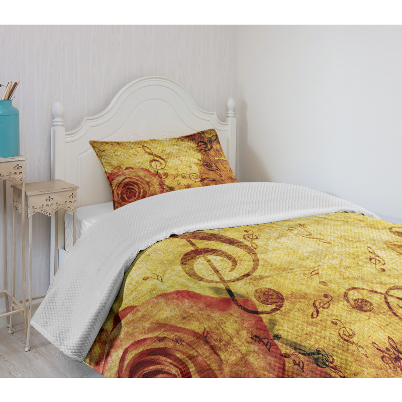 Old Rose Music Note Shabby Bedspread Set