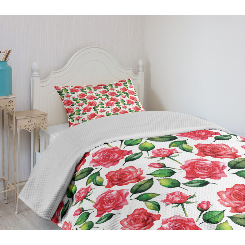 Watercolor Fresh Blossoms Bedspread Set