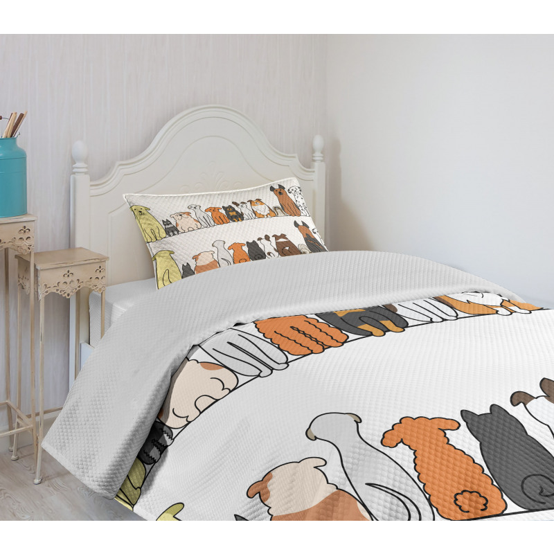 Dog Family in a Row Bedspread Set