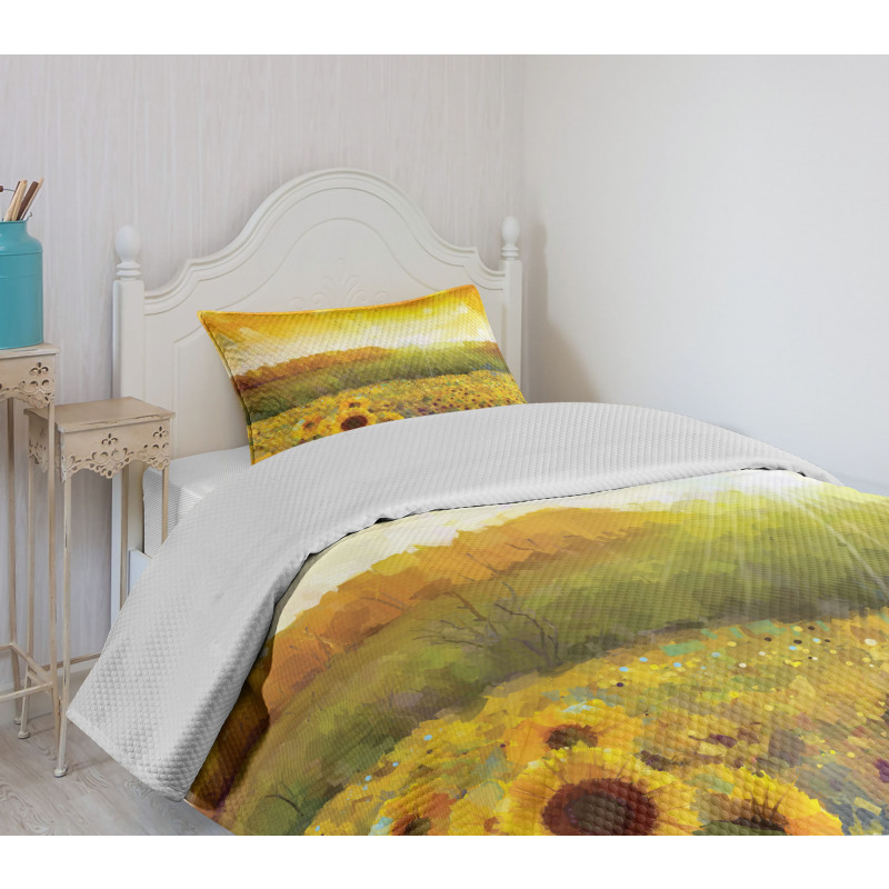 Golden Sunflower Field Bedspread Set