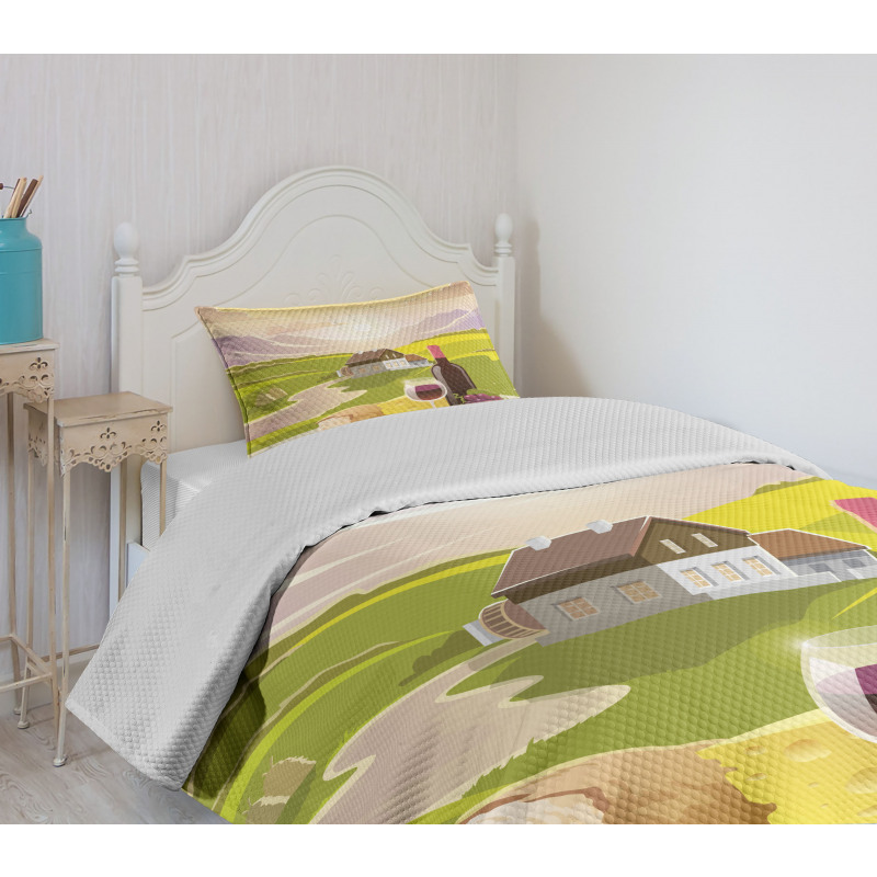 French Countryside Scene Bedspread Set