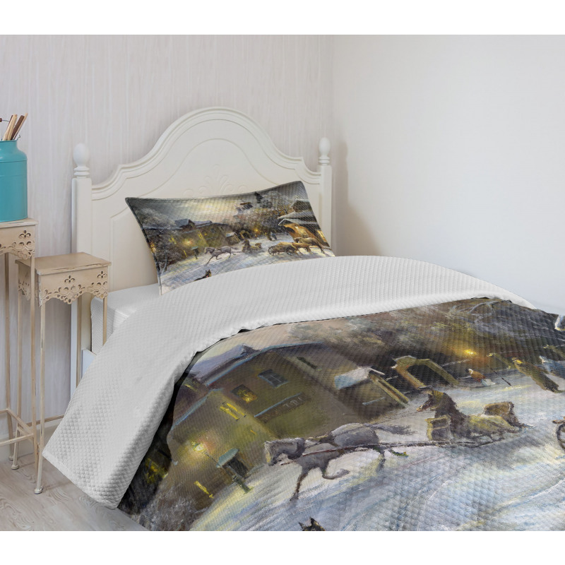 Winter Rural Landscape Bedspread Set