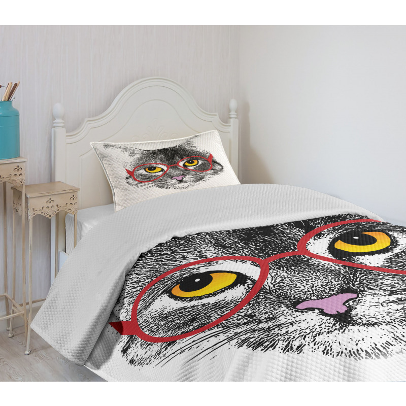 Nerd Cat with Glasses Bedspread Set