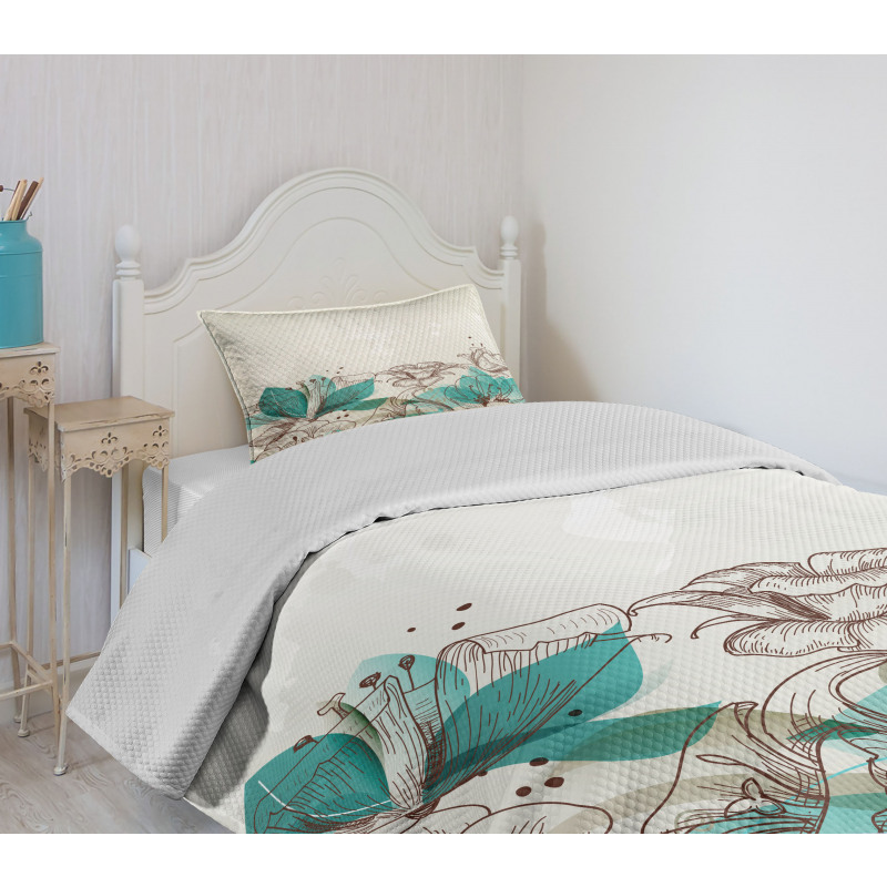 Retro Hibiscus Art Bedspread Set