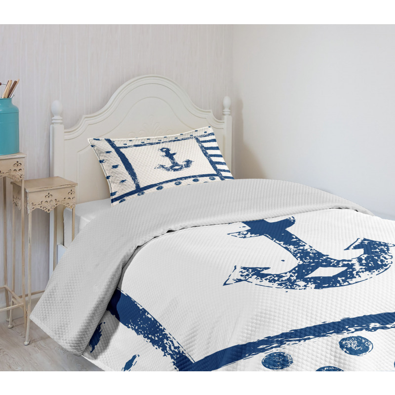 Grunge Boat Navy Theme Bedspread Set