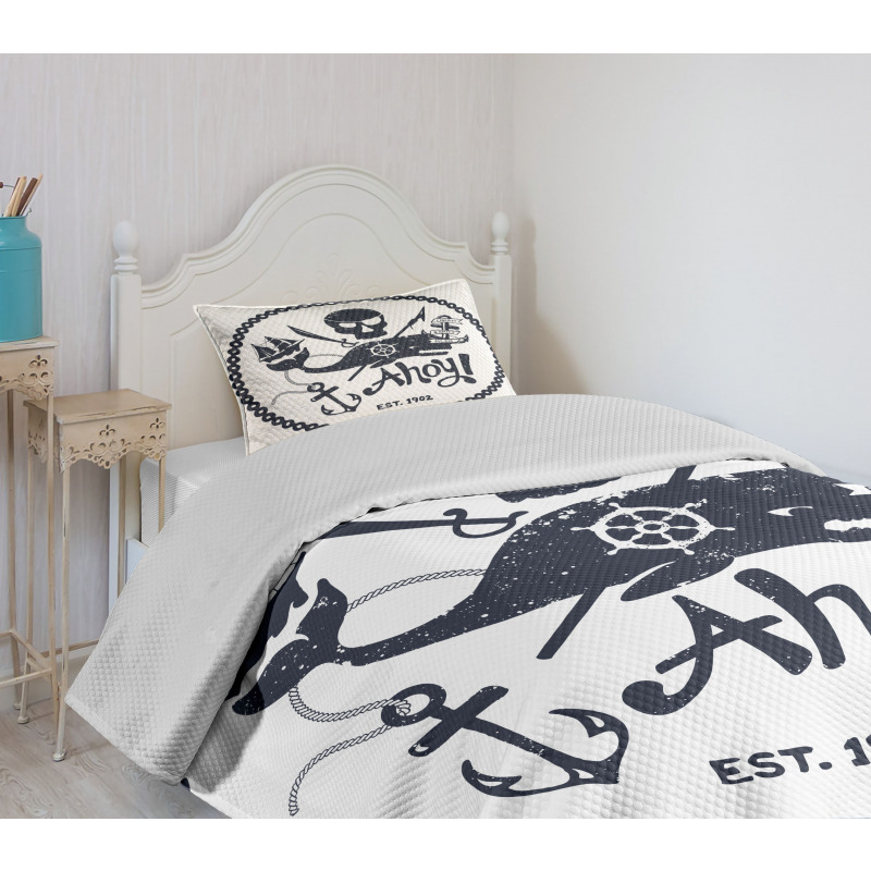 Nautical Pirate Skull Bedspread Set