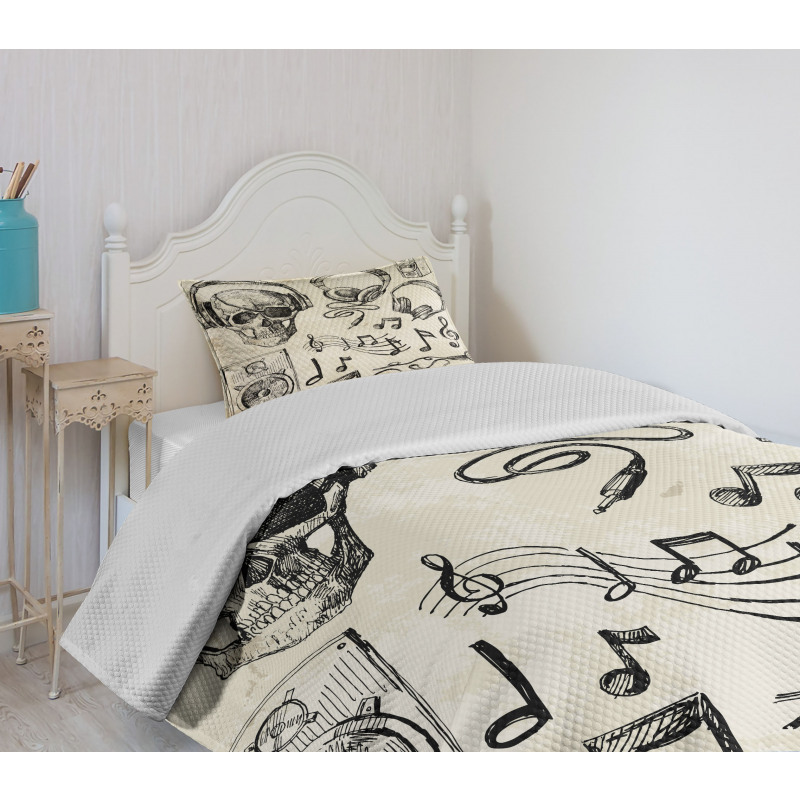 Music Hipster Skull Bedspread Set