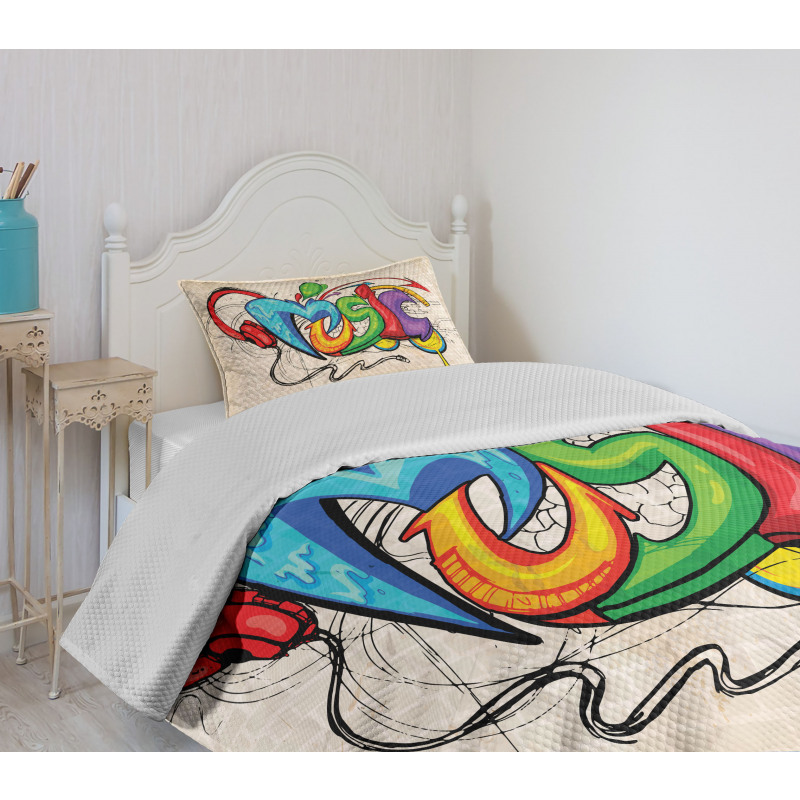 Music Graffiti Hip Hop Bedspread Set