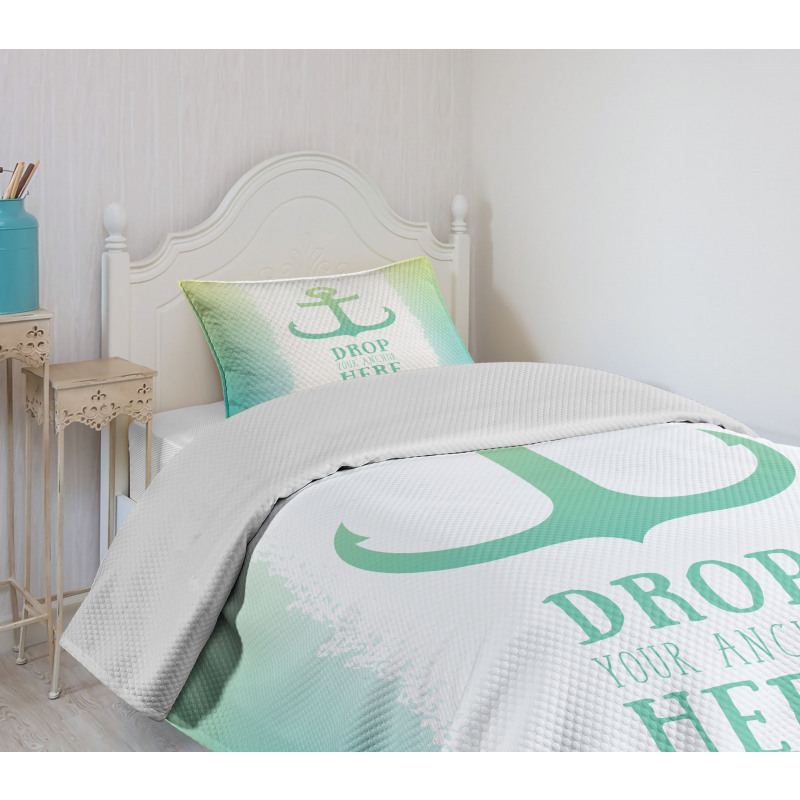 Words Green Ombre Anchor Bedspread Set