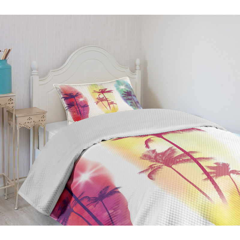 Palm Trees Seagulls Bedspread Set