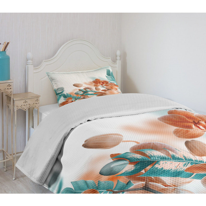 Orchids Blossoms Floral Bedspread Set