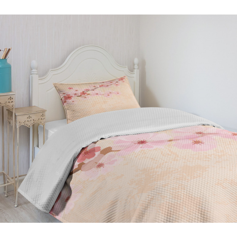 Pink Cherry Blossoms Bedspread Set