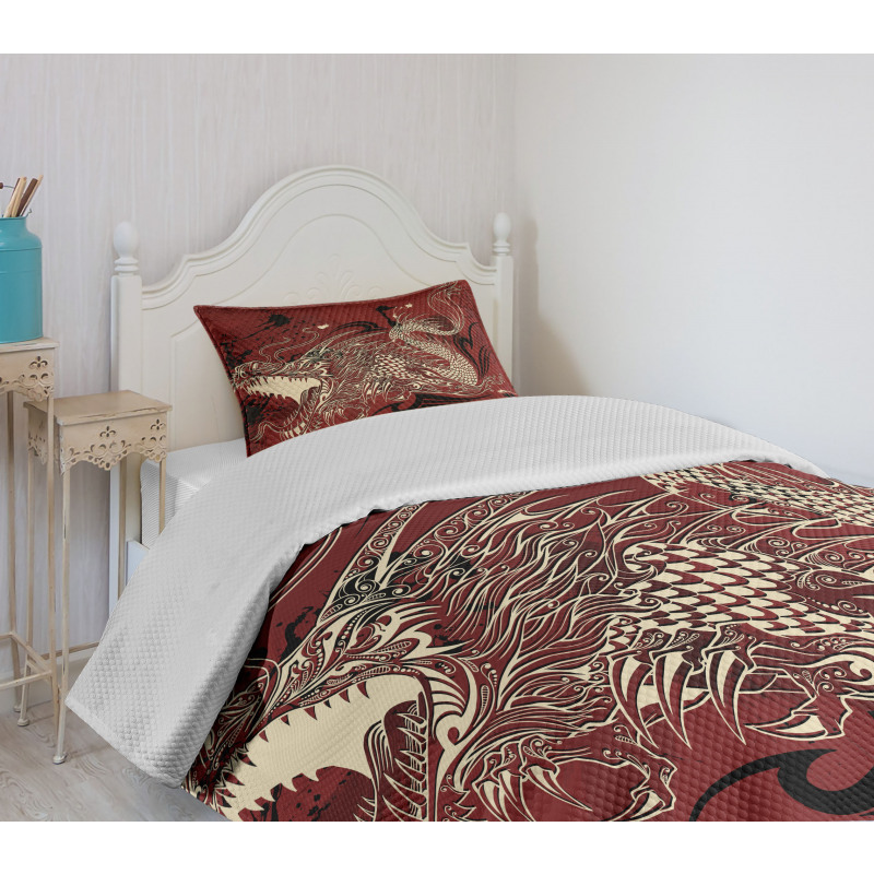 Japanese Dragon Doodle Bedspread Set