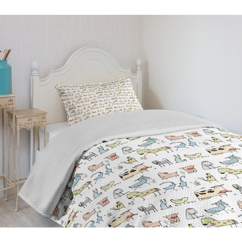 Cartoon Village Animals Bedspread Set