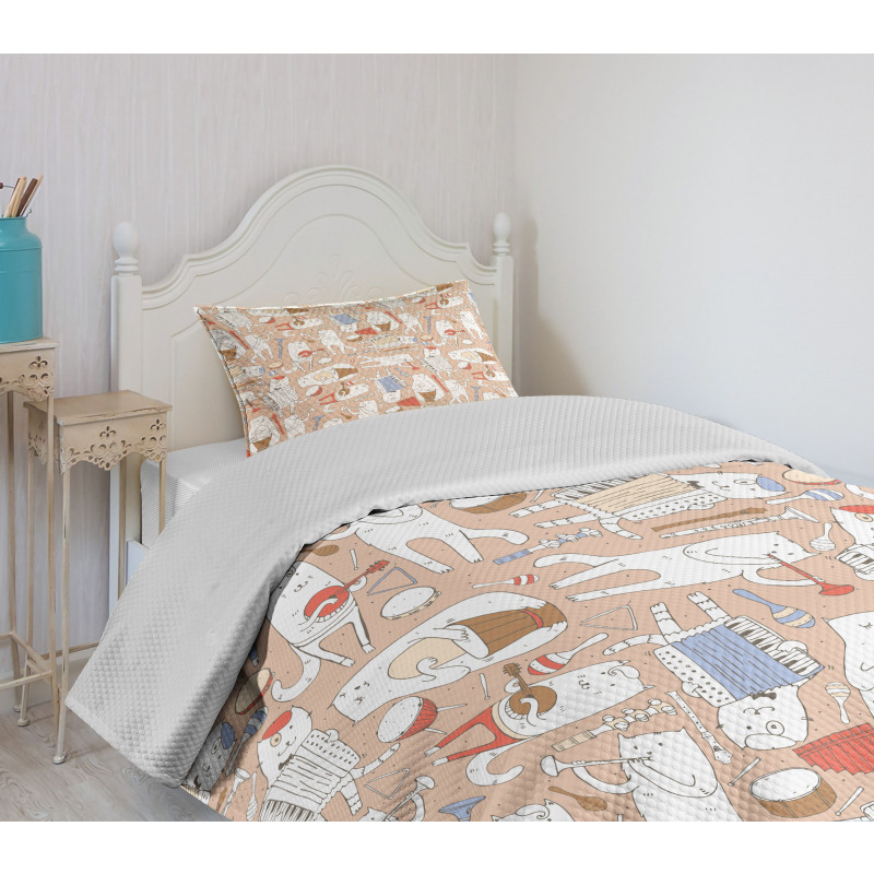 Musician Cats Cartoon Bedspread Set