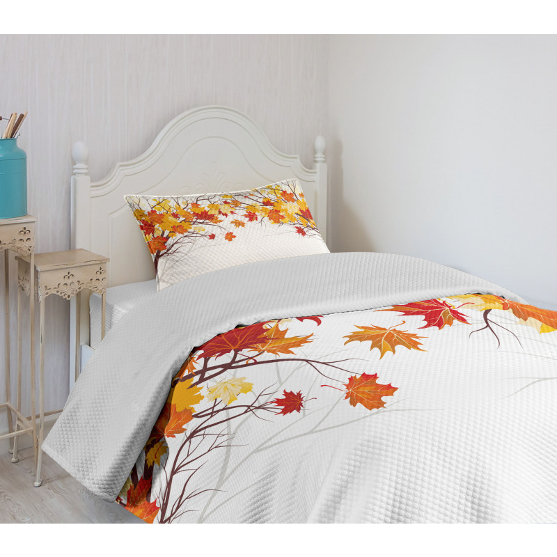 Cartoon Maple Autumn Tree Bedspread Set