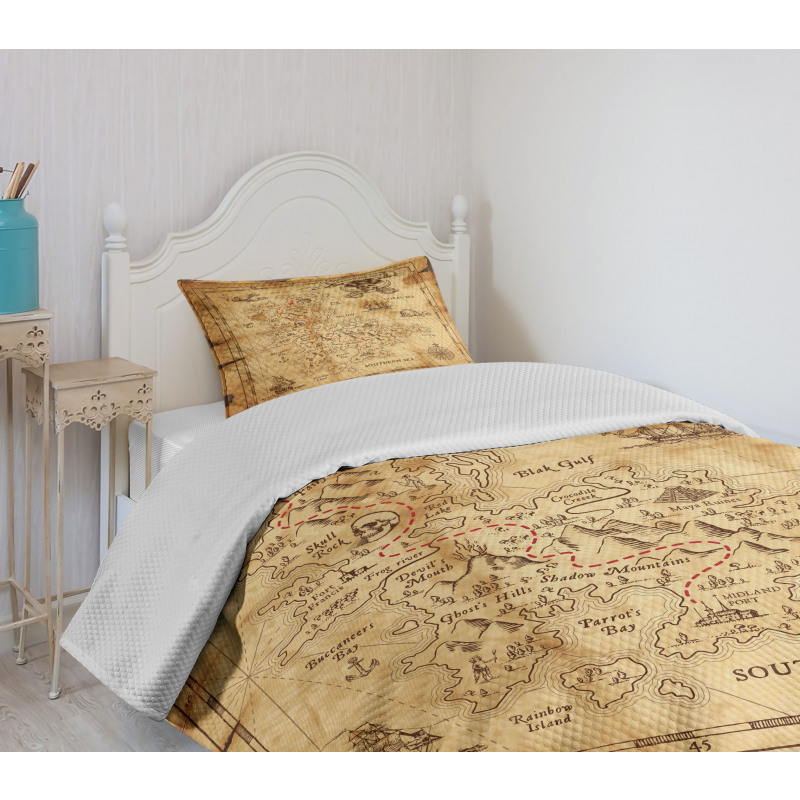 Old Paper Treasure Map Bedspread Set