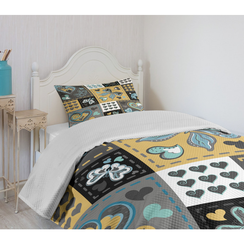 Butterfly Heart Retro Bedspread Set