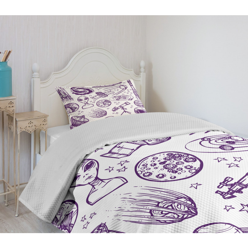 Sketch Alien Planet Art Bedspread Set