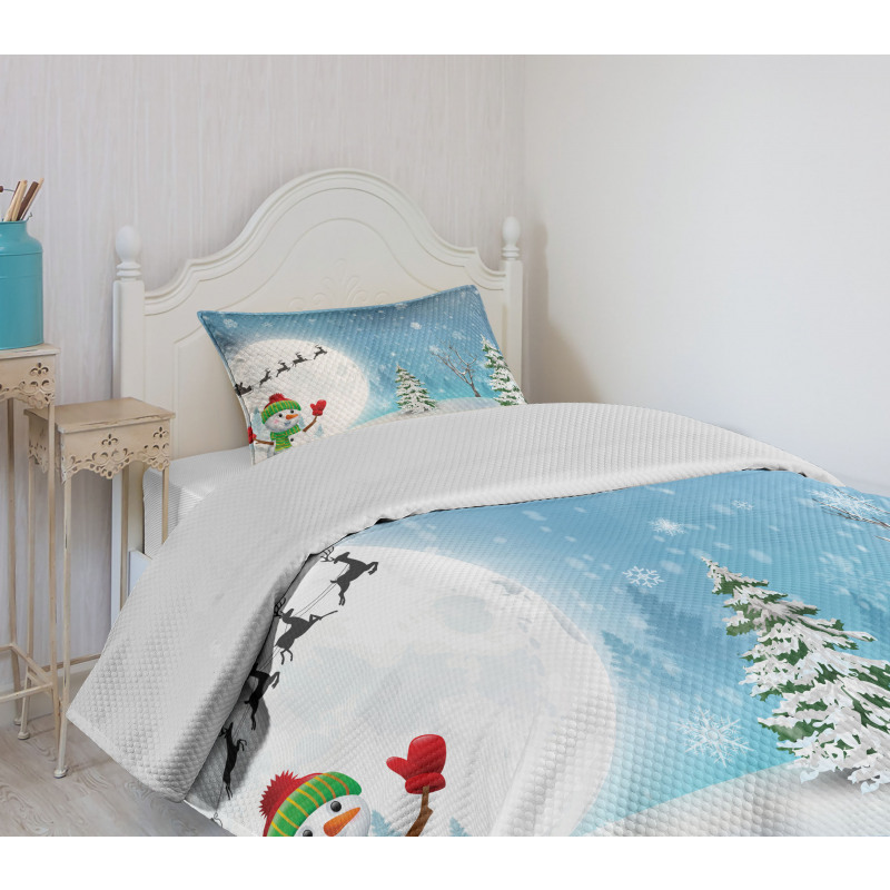 Jolly Snowman Santa Bedspread Set