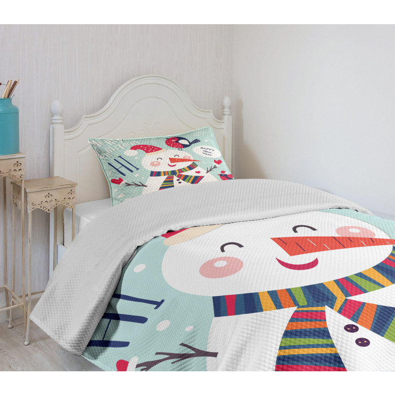 Bird Snow Xmas Theme Bedspread Set