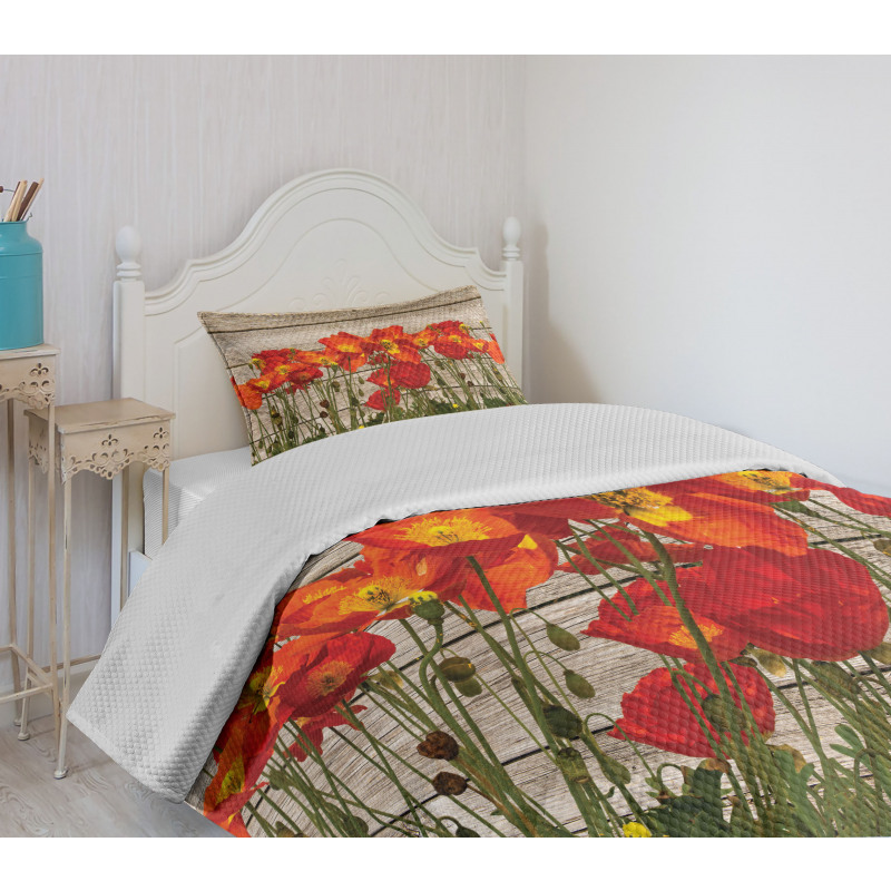 Blooming Poppy Flowers Bedspread Set