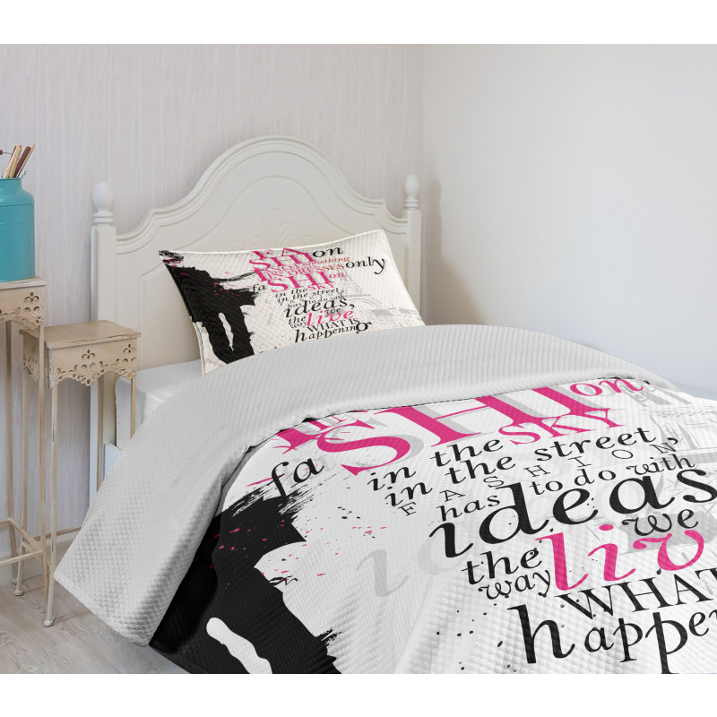 Paris Girl Words Bedspread Set