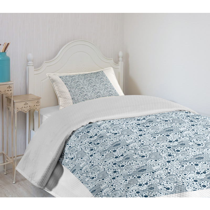 Sketch of Sea Animals Bedspread Set