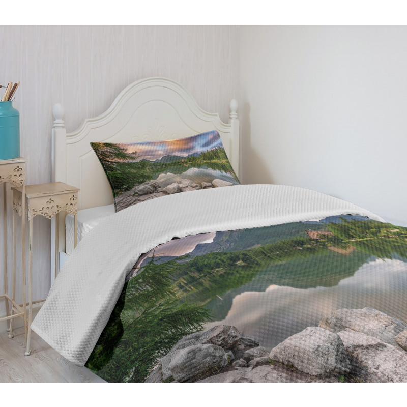 Lake by Forest Mountain Bedspread Set