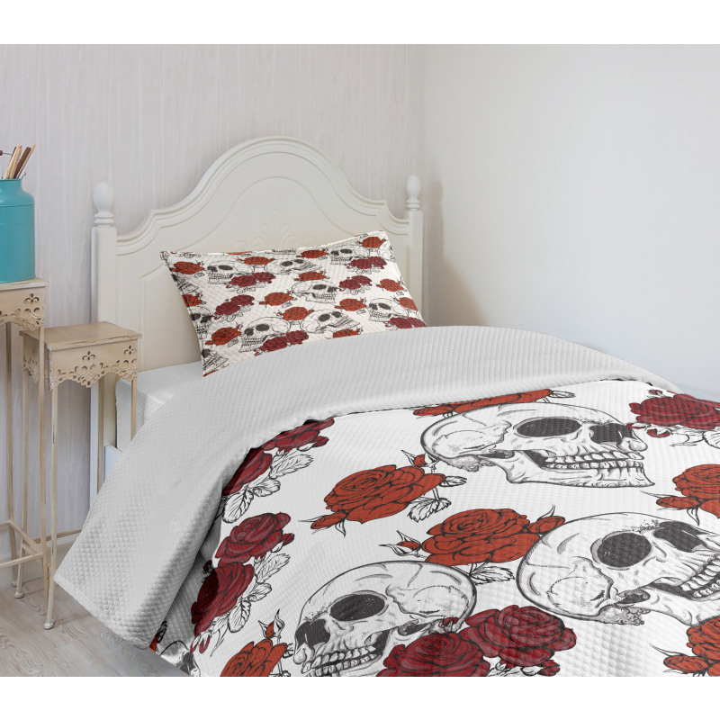 Roses Gothic Skull Bedspread Set