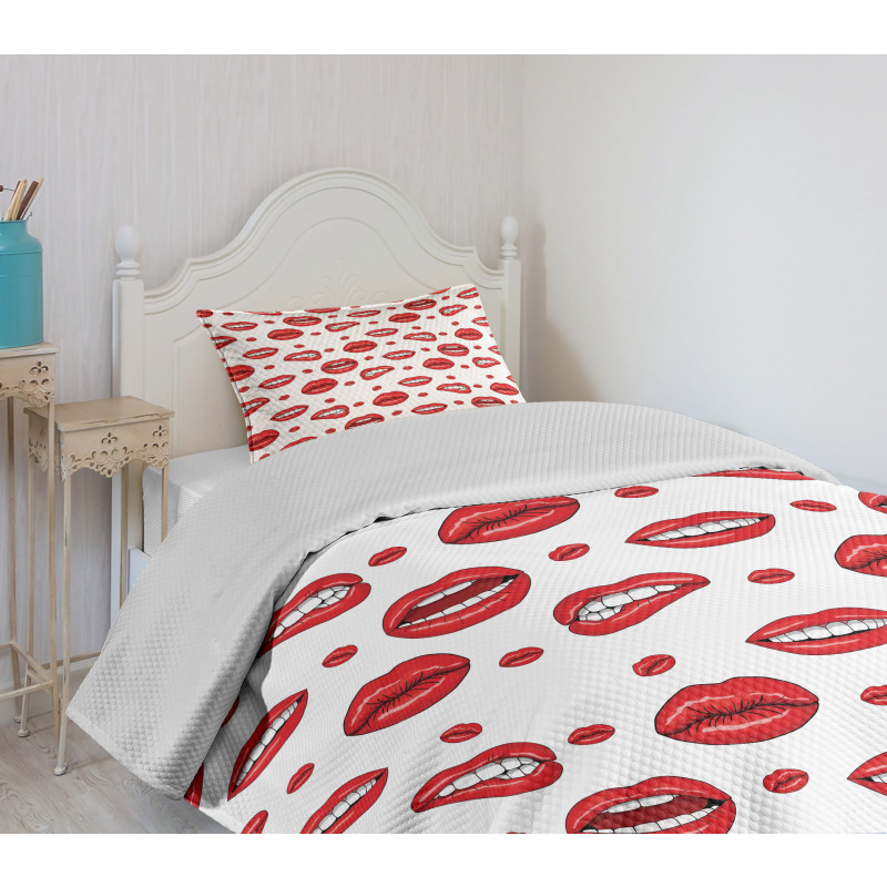 Woman Lips with Gestures Bedspread Set