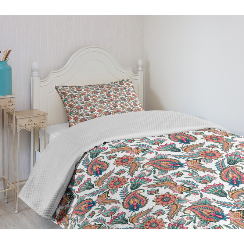 Motifs with Flower Leafs Bedspread Set