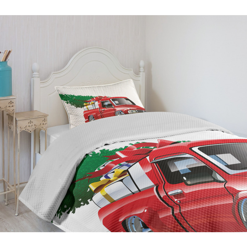 Red Farm Truck Bedspread Set