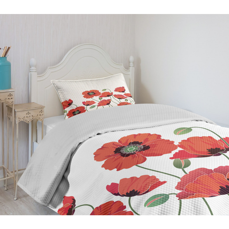 Natural Poppy Garden Bedspread Set