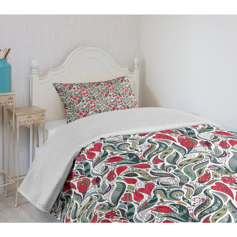 Colored Boho Flowers Leaf Bedspread Set