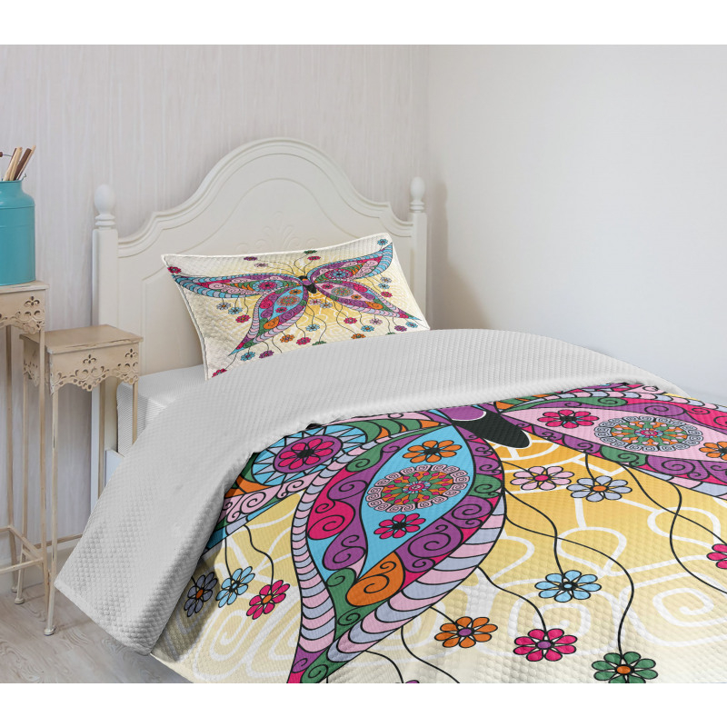 Spring Flowers Butterfly Bedspread Set