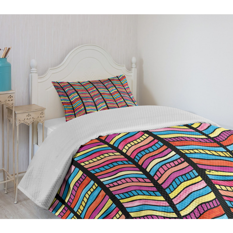 Colorful Rainbow Leaf Bedspread Set