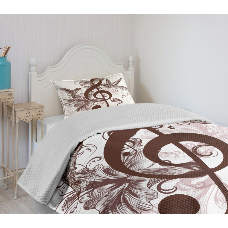 Floral Design with Birds Bedspread Set