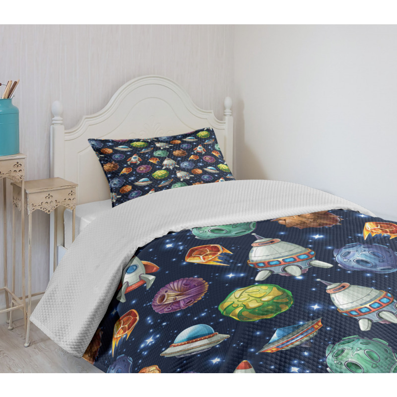 Futuristic Science Ufo Bedspread Set