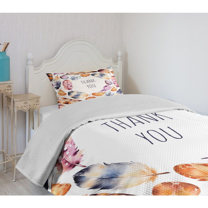 Bird Feathers Thank You Bedspread Set