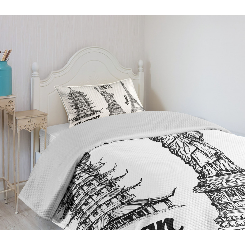 Japan Paris Building Bedspread Set